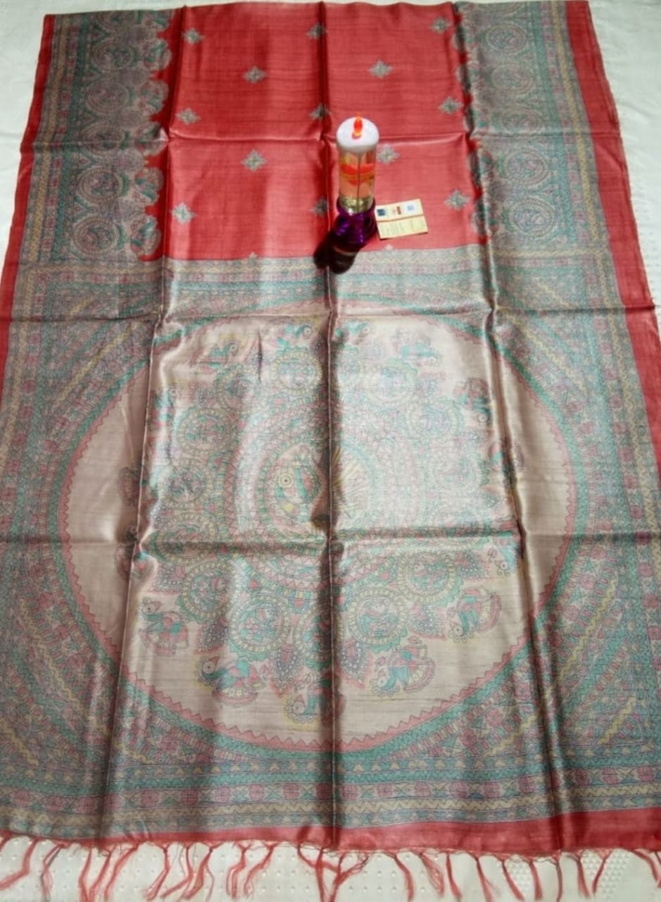 Pure Silk Tussar Ghicha Screen Printed Saree image 0