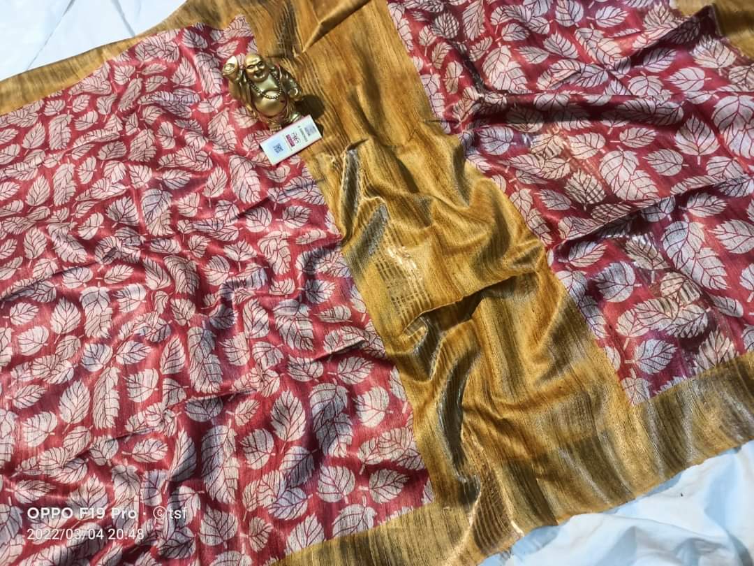 Pure Silk Tussar Ghicha Screen Printed Saree image 0