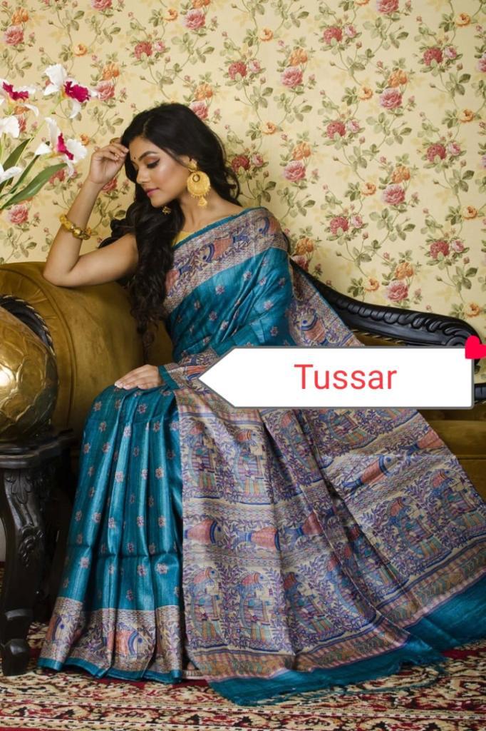 Pure Silk Tussar Ghicha Screen Printed Saree image 0