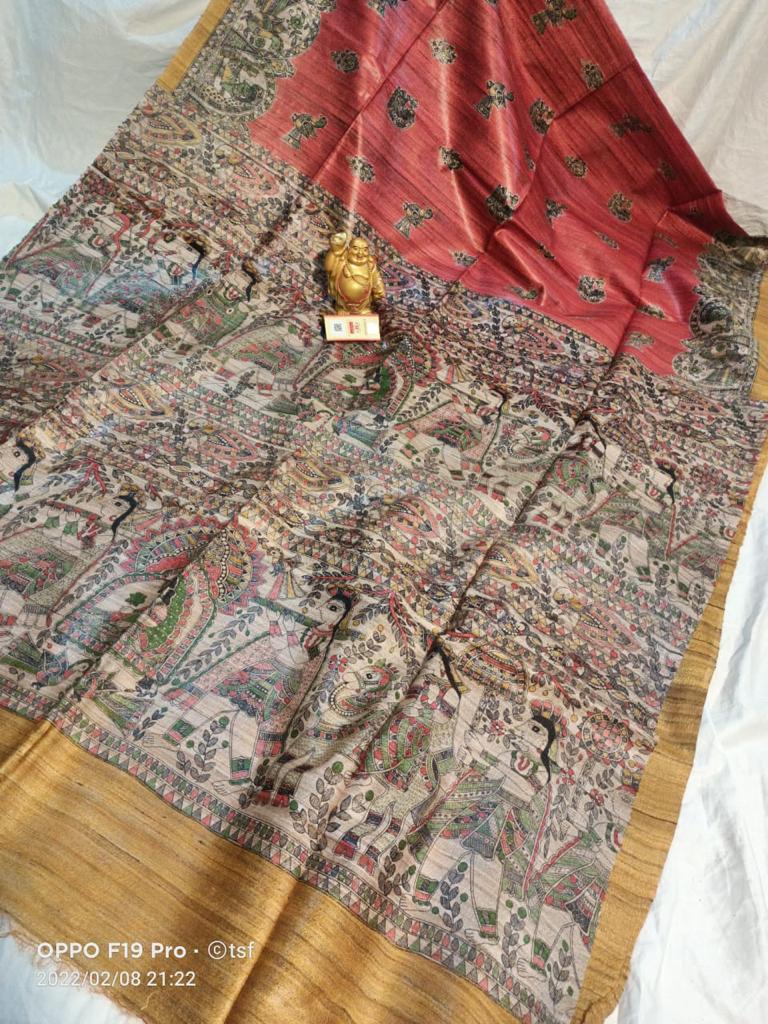 Pure Silk Tussar Ghicha Screen Printed Saree image 0