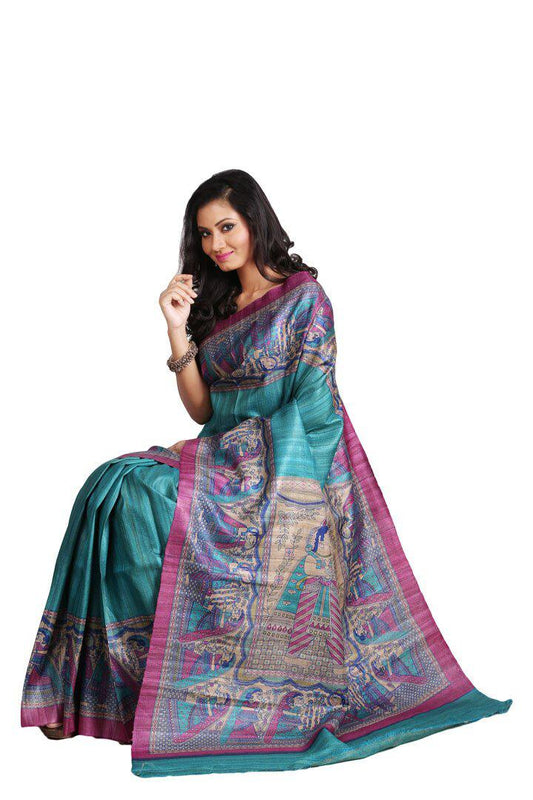 Pure Silk Tussar Ghicha Screen Printed Saree image 0