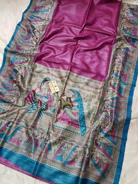 Pure Silk Tussar Ghicha Screen Printed Saree image 0