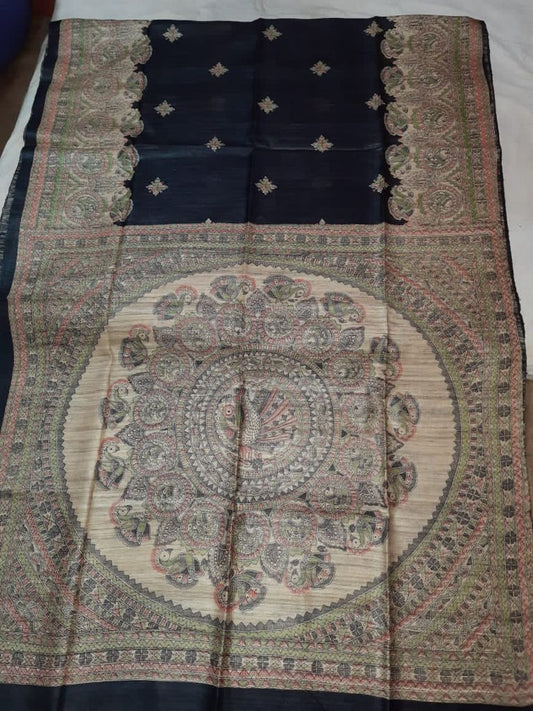 Pure Silk Tussar Ghicha Screen Printed Saree image 0