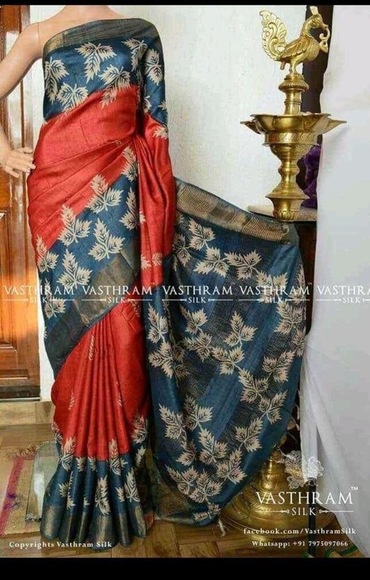 Pure Silk Tussar Ghicha Screen Printed Saree image 0