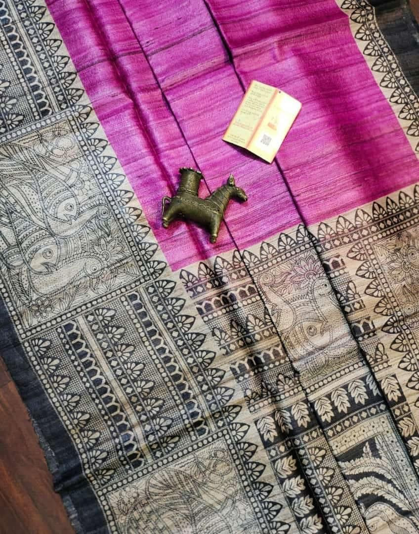 Pure Silk Tussar Ghicha Screen Printed Saree image 0