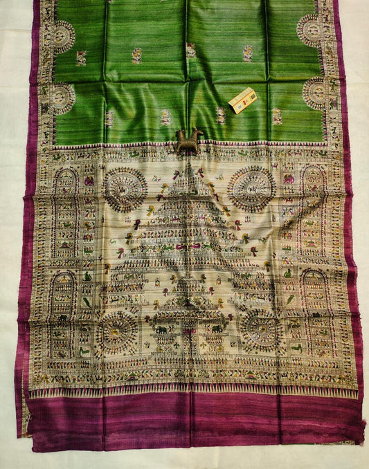Pure Silk Tussar Ghicha Screen Printed Saree image 0