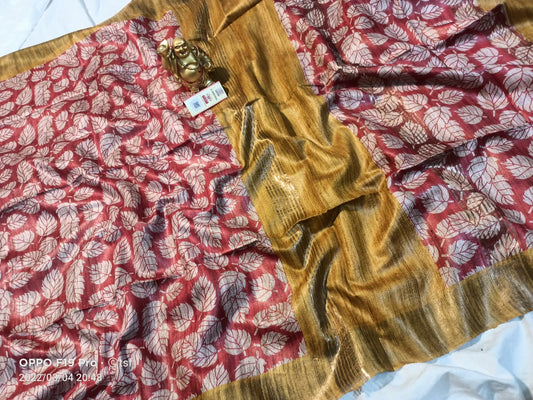 Pure Silk Tussar Ghicha Screen Printed Saree image 0