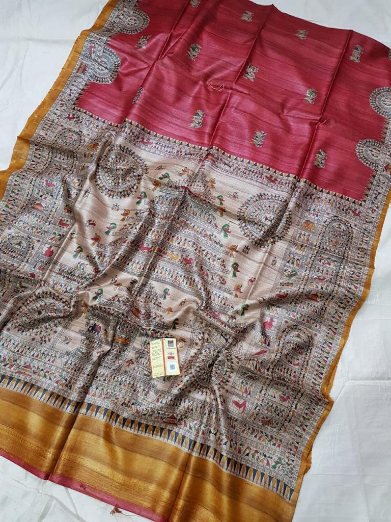Pure Silk Tussar Ghicha Screen Printed Saree image 1