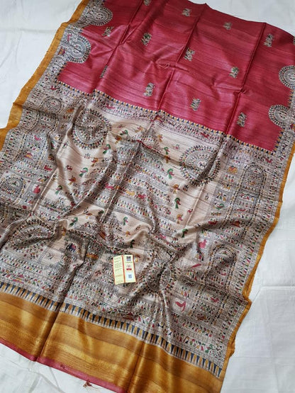 Pure Silk Tussar Ghicha Screen Printed Saree image 1