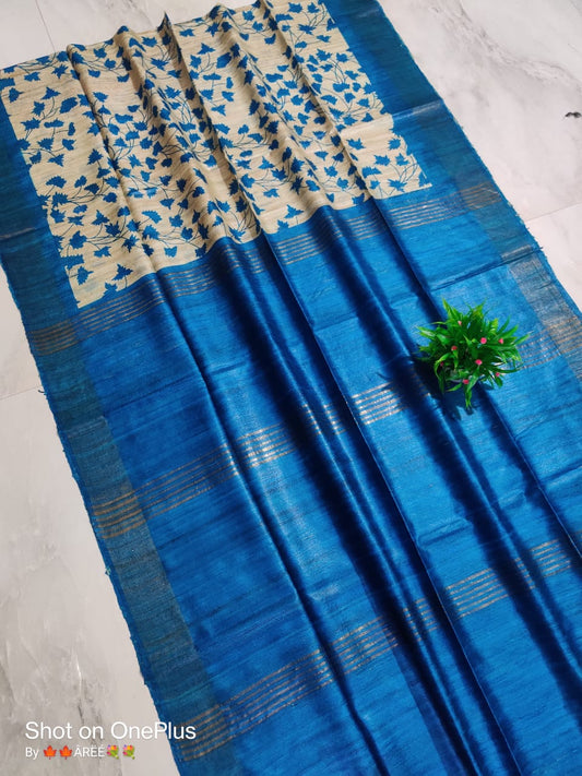 Pure Silk Tussar Ghicha Screen Printed Saree image 0