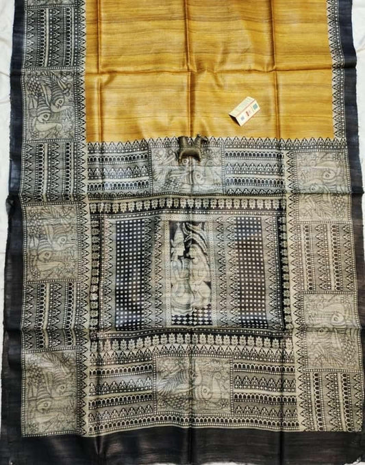 Pure Silk Tussar Ghicha Screen Printed Saree image 0