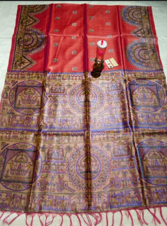 Pure Silk Tussar Ghicha Screen Printed Saree image 0