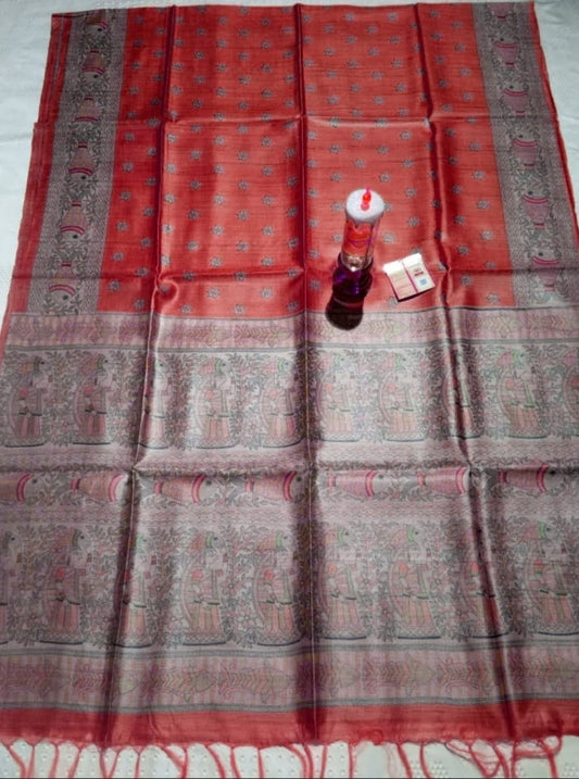 Pure Silk Tussar Ghicha Screen Printed Saree image 0