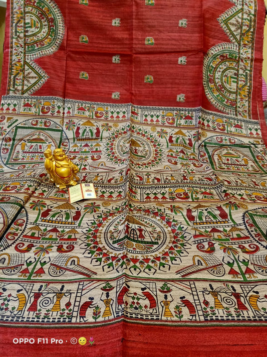 Pure Silk Tussar Ghicha Screen Printed Saree image 0