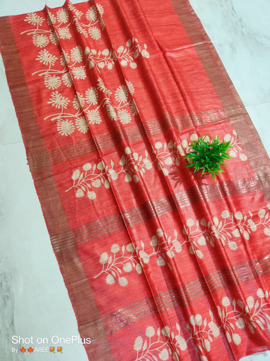 Pure Silk Tussar Ghicha Screen Printed Saree image 0
