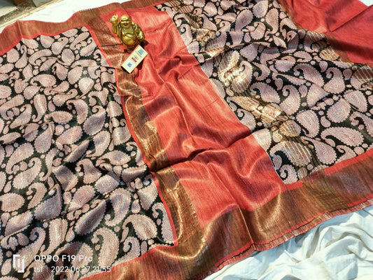 Pure Silk Tussar Ghicha Screen Printed Saree image 0