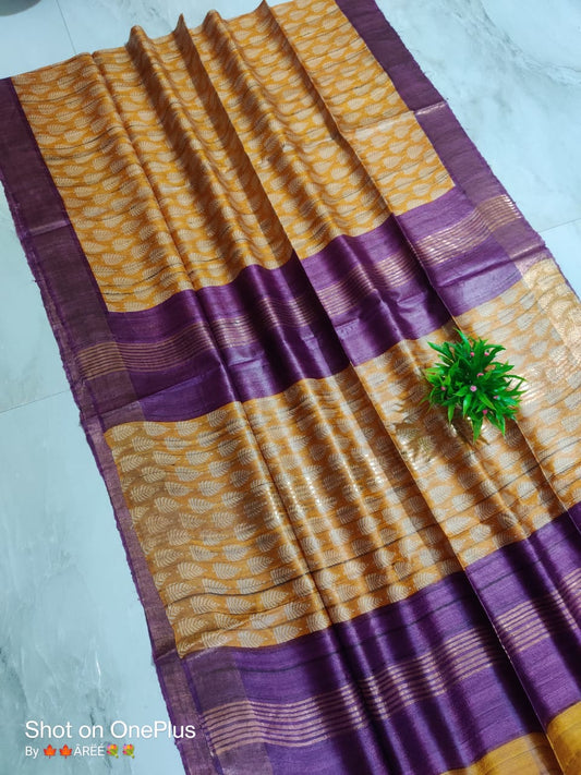 Pure Silk Tussar Ghicha Screen Printed Saree image 0