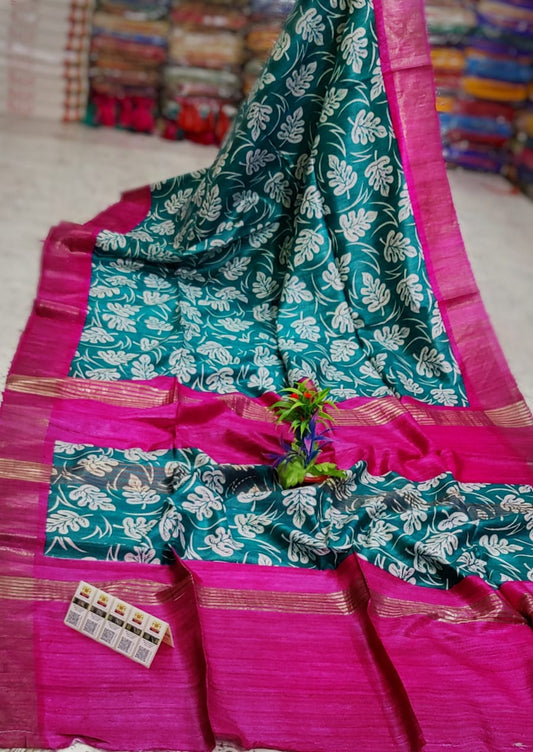 Pure Silk Tussar Ghicha Screen Printed Saree image 0