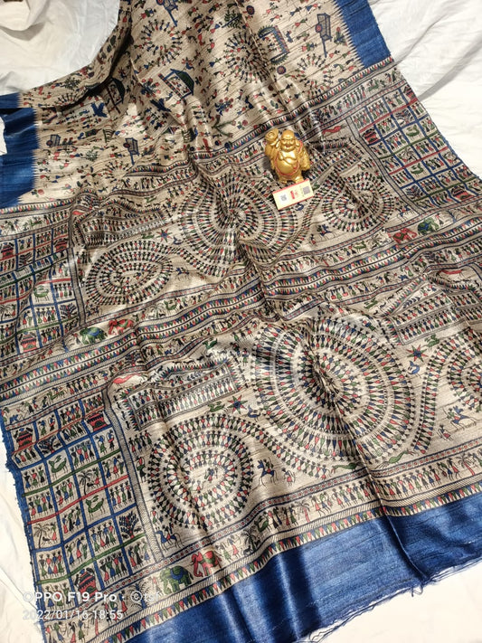 Pure Silk Tussar Ghicha Screen Printed Saree image 0