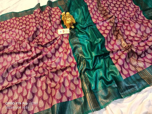 Pure Silk Tussar Ghicha Screen Printed Saree image 0