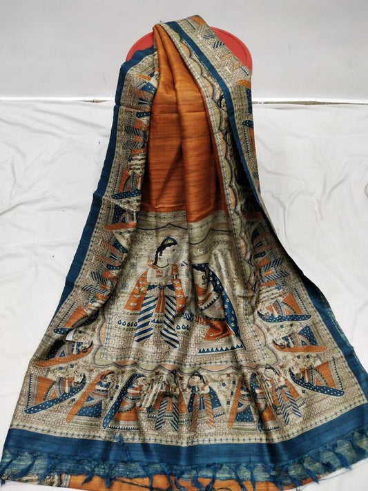 Pure Silk Tussar Ghicha Screen Printed Saree image 0
