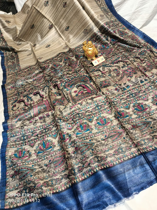 Pure Silk Tussar Ghicha Screen Printed Saree image 0