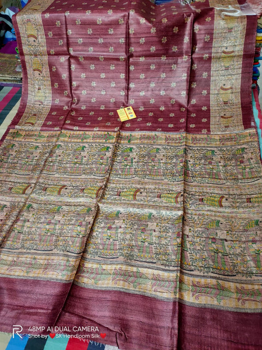 Pure Silk Tussar Ghicha Screen Printed Saree image 0