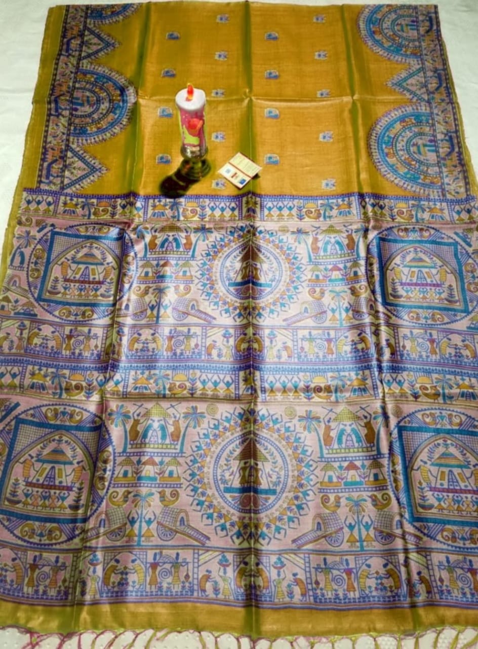 Pure Silk Tussar Ghicha Screen Printed Saree image 0