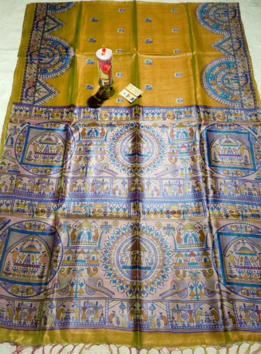 Pure Silk Tussar Ghicha Screen Printed Saree image 0