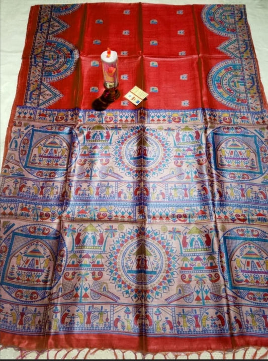 Pure Silk Tussar Ghicha Screen Printed Saree image 0