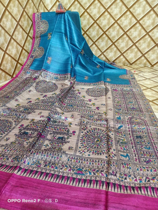 Pure Silk Tussar Ghicha Screen Printed Saree image 0