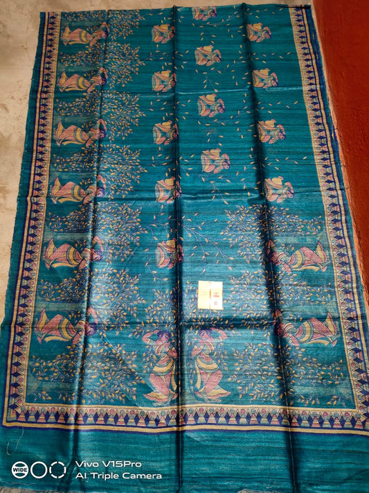Pure Silk Tussar Ghicha Screen Printed Saree image 0