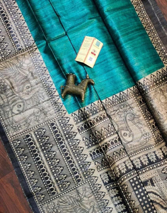 Pure Silk Tussar Ghicha Screen Printed Saree image 0
