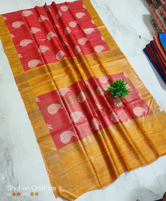 Pure Silk Tussar Ghicha Screen Printed Saree image 0