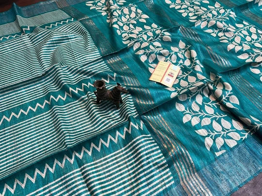 Pure Silk Tussar Ghicha Screen Printed Saree image 0
