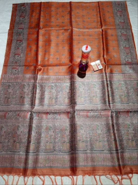 Pure Silk Tussar Ghicha Screen Printed Saree image 0
