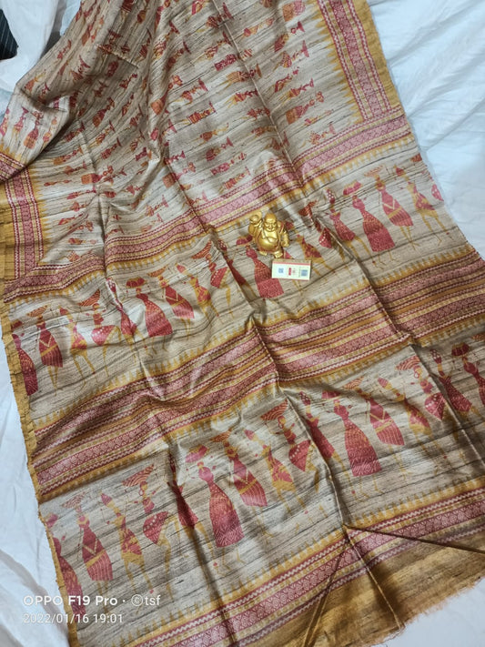 Pure Silk Tussar Ghicha Screen Printed Saree image 0