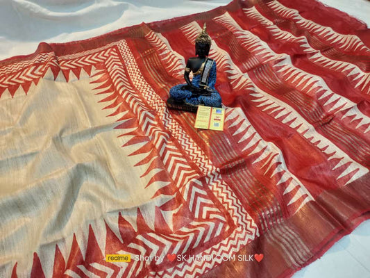 Pure Silk Tussar Ghicha Screen Printed Saree image 0