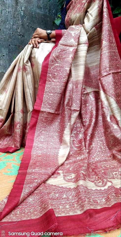 Pure Silk Tussar Ghicha Screen Printed Saree image 0