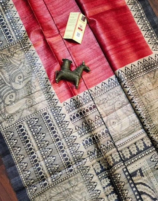 Pure Silk Tussar Ghicha Screen Printed Saree image 0