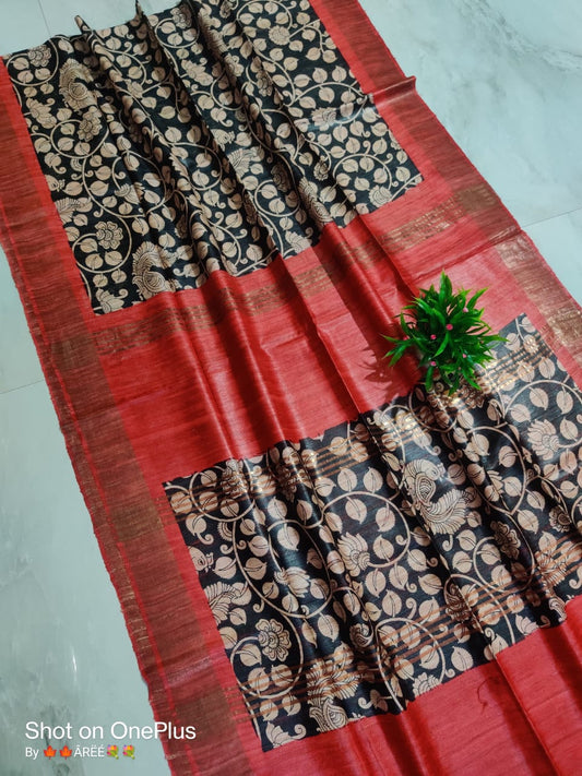 Pure Silk Tussar Ghicha Screen Printed Saree image 0