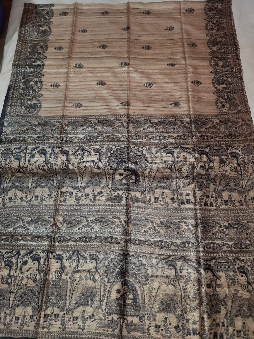 Pure Silk Tussar Ghicha Screen Printed Saree image 0