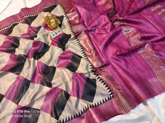 Pure Silk Tussar Ghicha Screen Printed Saree image 0