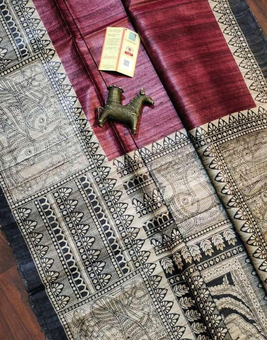 Pure Silk Tussar Ghicha Screen Printed Saree image 0