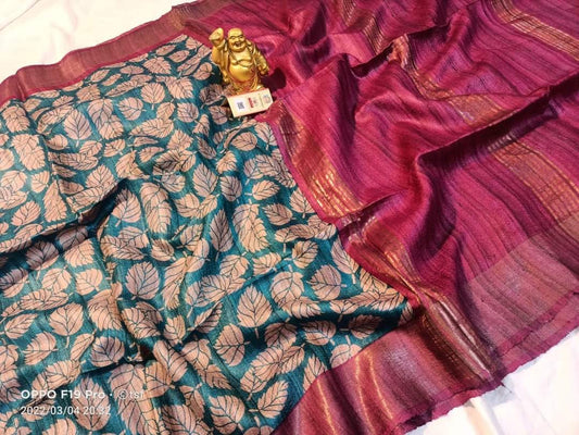 Pure Silk Tussar Ghicha Screen Printed Saree image 0