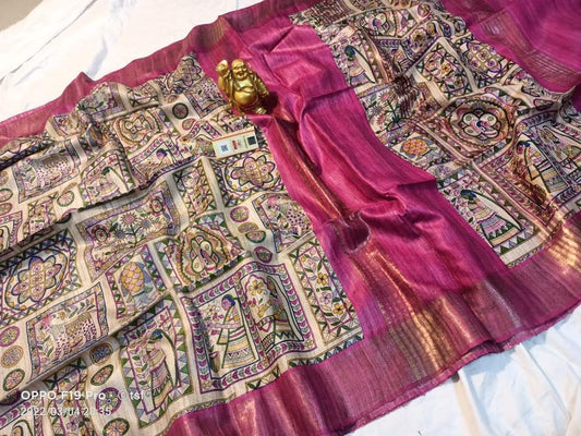 Pure Silk Tussar Ghicha Screen Printed Saree image 0