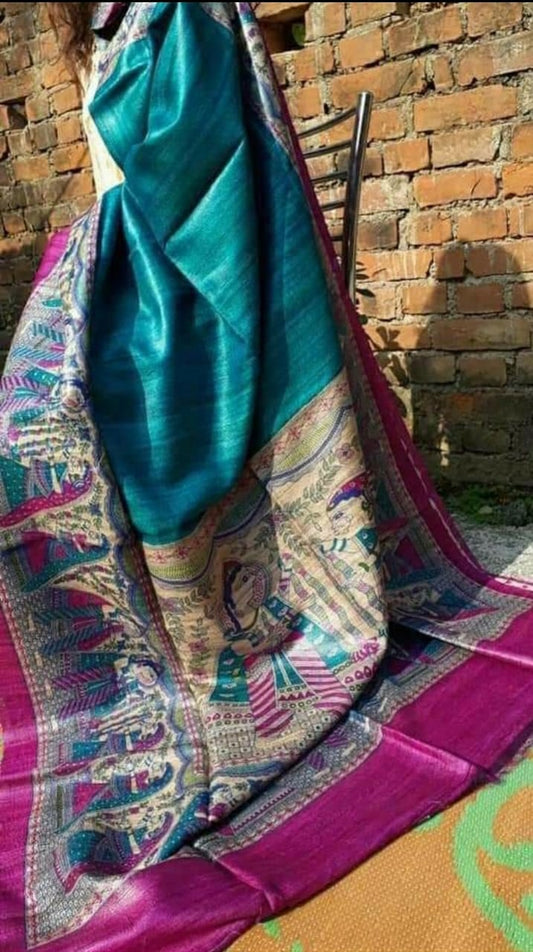 Pure Silk Tussar Ghicha Screen Printed Saree image 0