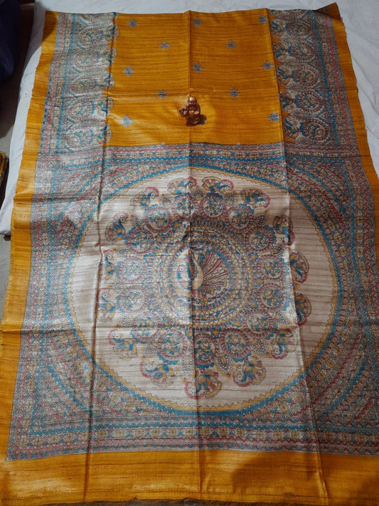 Pure Silk Tussar Ghicha Screen Printed Saree image 0