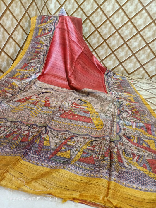 Pure Silk Tussar Ghicha Screen Printed Saree image 1