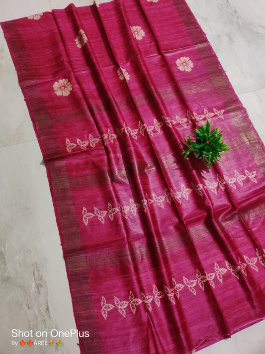 Pure Silk Tussar Ghicha Screen Printed Saree image 0